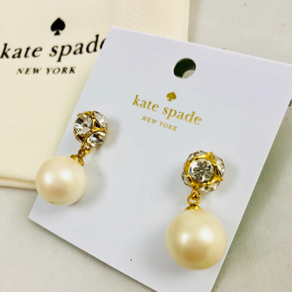 New! Kate Spade Pearl and Crystal Drop Earrings - Picture 1 of 6